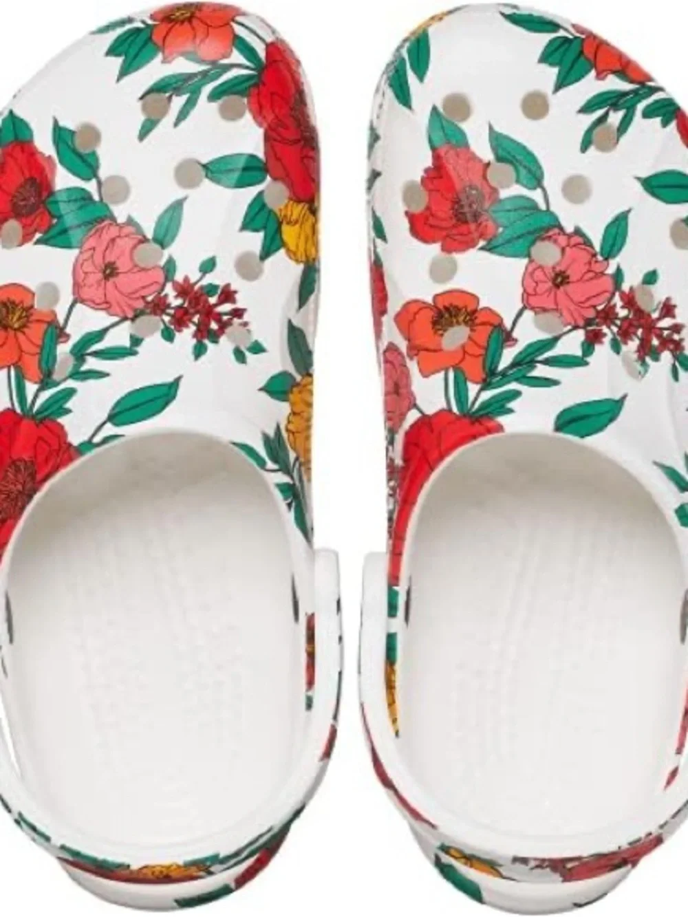 CROCS Floral Printed Sandal Clog - White with Green, Red, Yellow - Picture 3 of 5